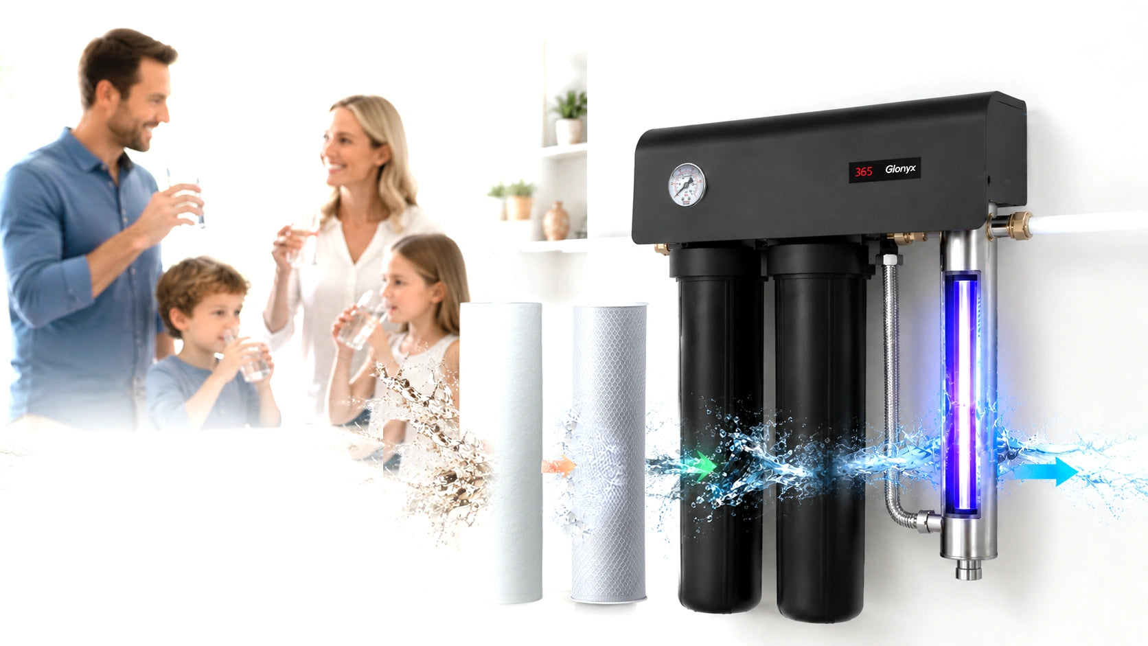 GX-WP-S20T filtration and UV treatment path in a home setting