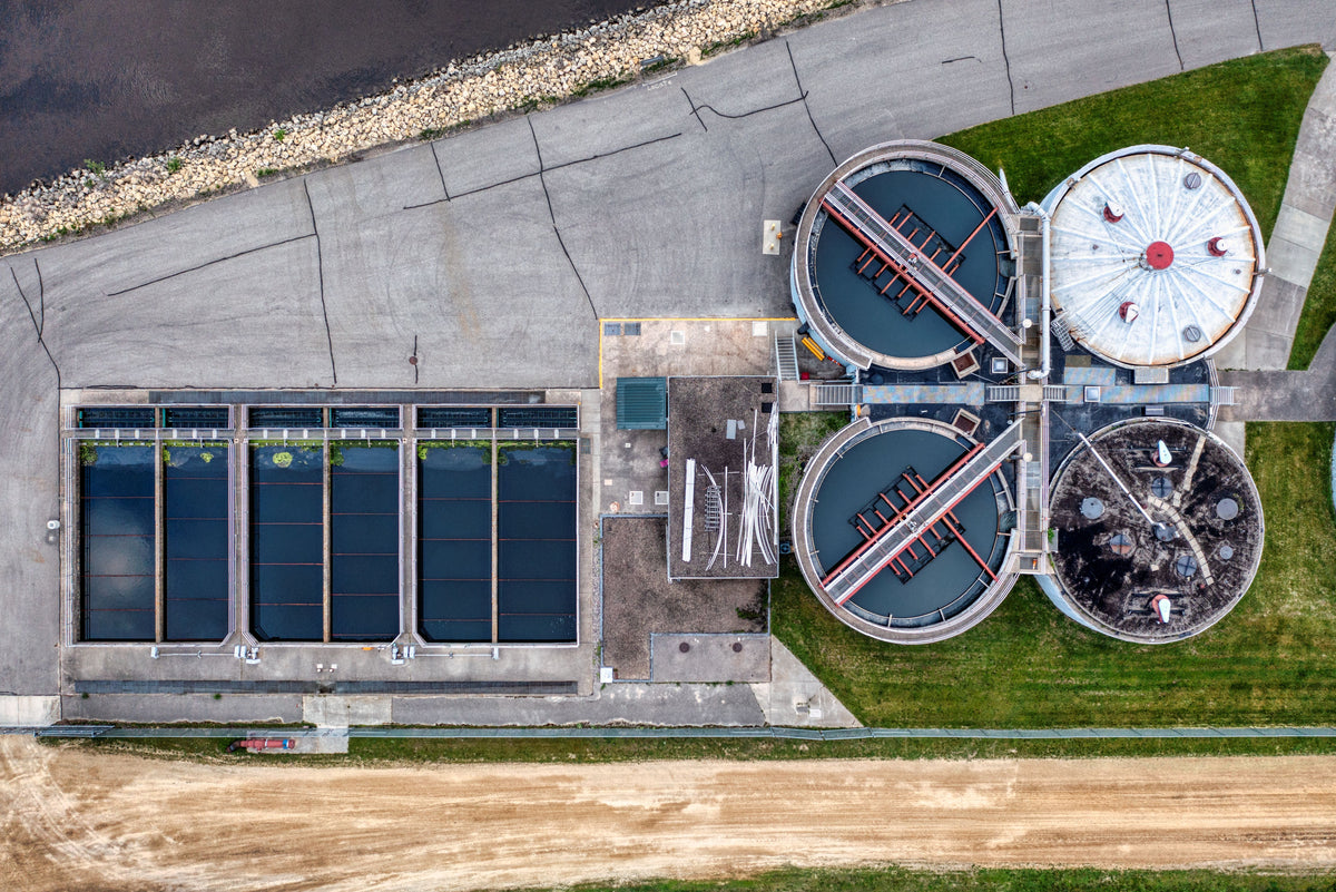 Aerial view of a municipal water treatment facility