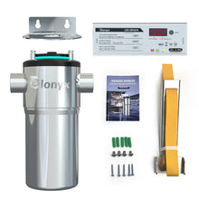 GX-LED-12 package contents including purifier, driver, brackets, and installation fittings