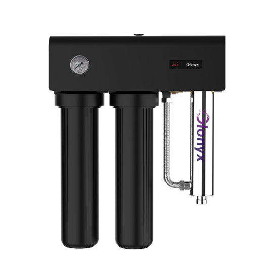 Glonyx GX-WP-S20T three-stage whole-house water filtration and UV system on white background