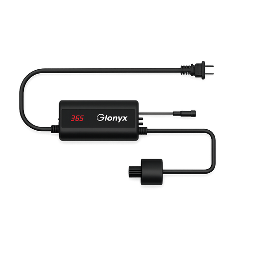 Glonyx SPS constant-on UV ballast with 365-day lamp-life countdown and no flow switch