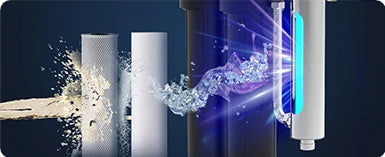 Three-stage filtration and UV treatment illustration